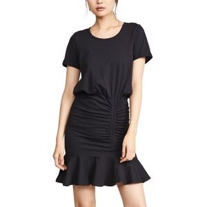 Veronica Beard Pima Cotton Ruched Flounce Short Sleeve T-Shirt Dress Black